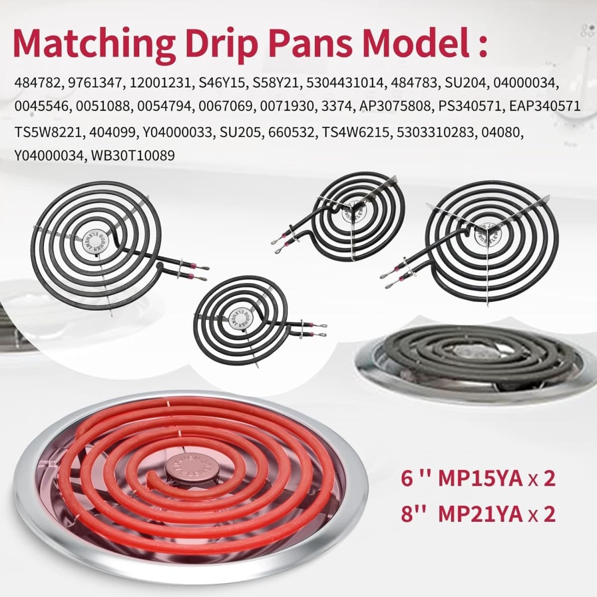 COZZIVITA MP22YA Electric Stove Burner Element Replacement Set & W10290350 W10290353 4 Pack Drip Pans - Perfectly Fit Whirpool Electric Range Stove Top thumbnail 5