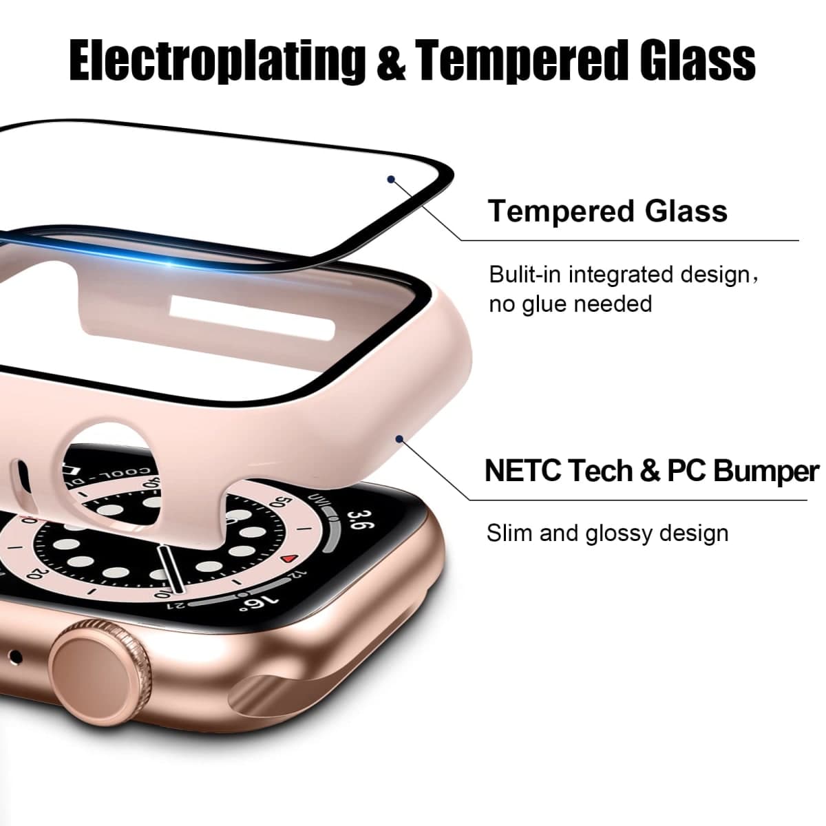 2 Pack Case with Tempered Glass Screen Protector for Apple Watch Series 7 41mm,JZK Slim Guard Bumper Full Coverage Hard PC Protective Cover HD Ultra-Thin Cover for iWatch 41mm Accessories,Pink+White thumbnail 2