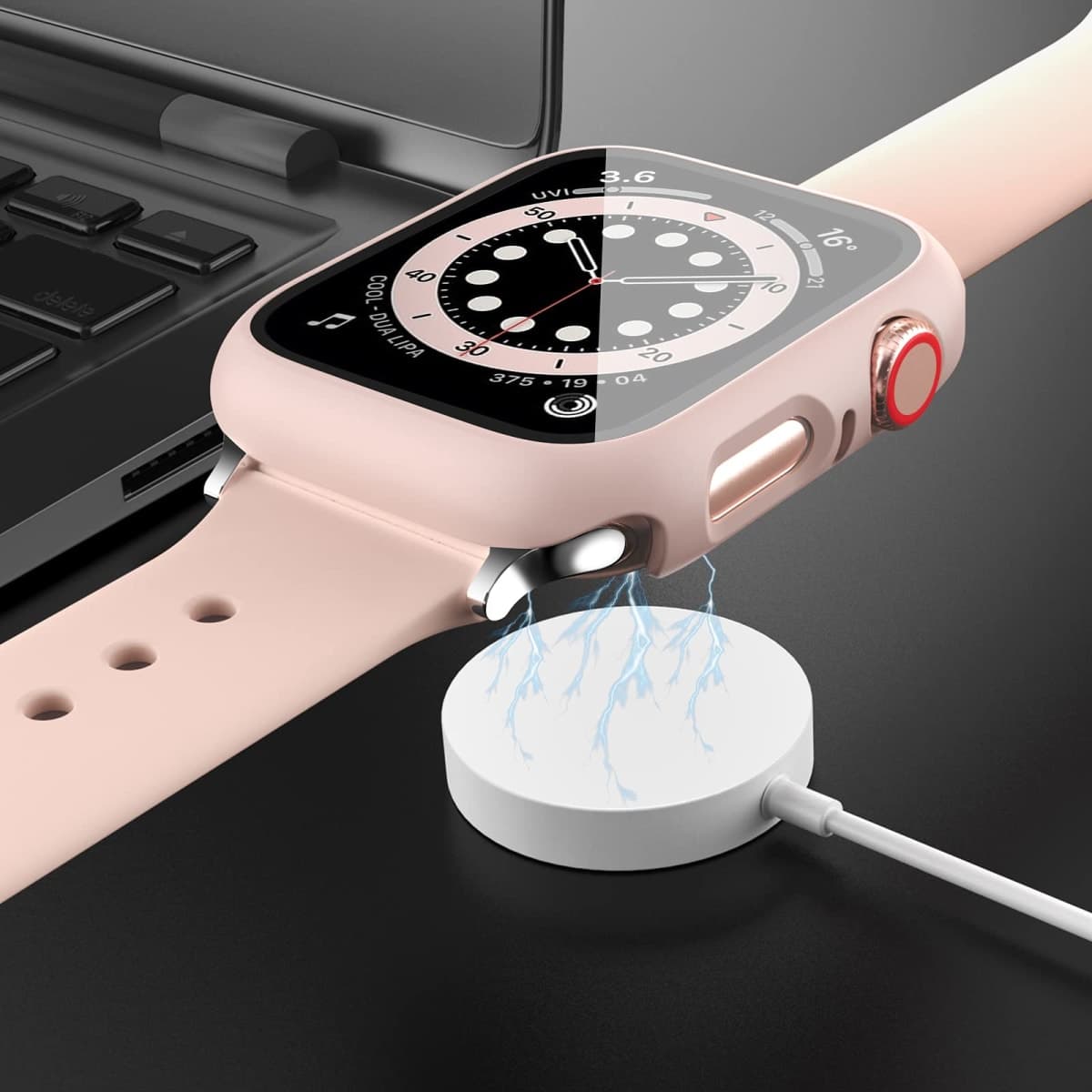 2 Pack Case with Tempered Glass Screen Protector for Apple Watch Series 7 41mm,JZK Slim Guard Bumper Full Coverage Hard PC Protective Cover HD Ultra-Thin Cover for iWatch 41mm Accessories,Pink+White thumbnail 3
