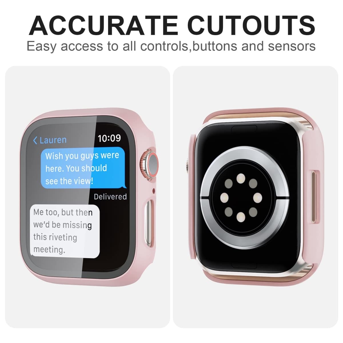2 Pack Case with Tempered Glass Screen Protector for Apple Watch Series 7 41mm,JZK Slim Guard Bumper Full Coverage Hard PC Protective Cover HD Ultra-Thin Cover for iWatch 41mm Accessories,Pink+White thumbnail 5
