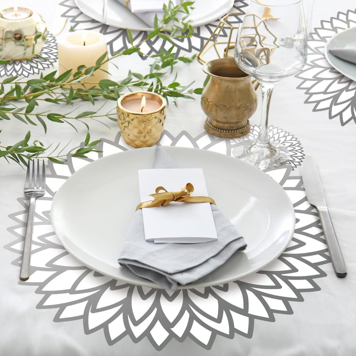 Geosar 200 Disposable Paper Placemats and Coasters Set Summer Hawaiian Luau Placemat with Coasters Outdoor Indoor for Greenery Jungle Dining Table Decoration Shower Birthday(Silver Metallic) thumbnail 2