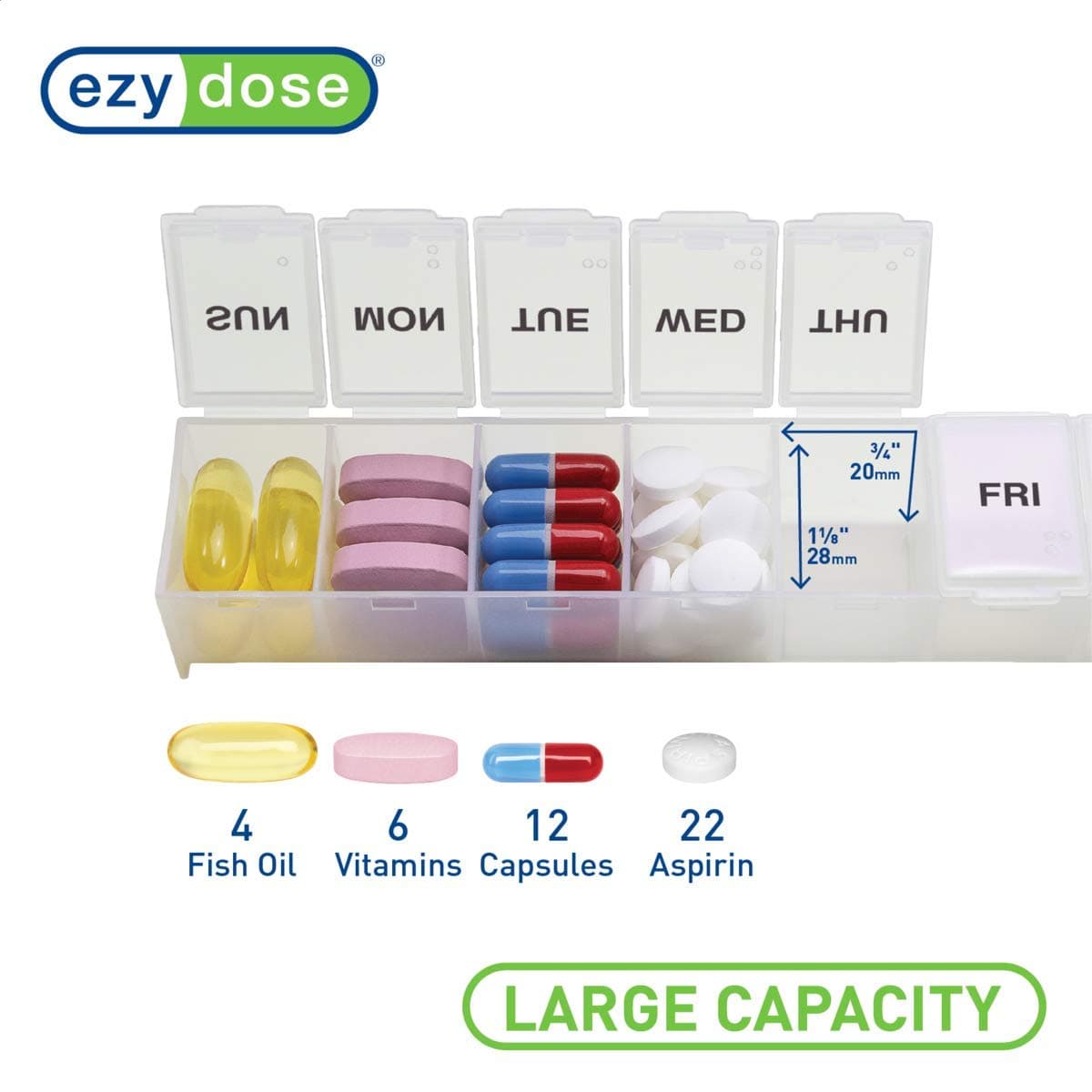 EZY DOSE Weekly (7-Day) Pill Organizer, Vitamin Planner, And Medicine Box, Large Compartments, Includes One Black and One White - Made In The USA thumbnail 3