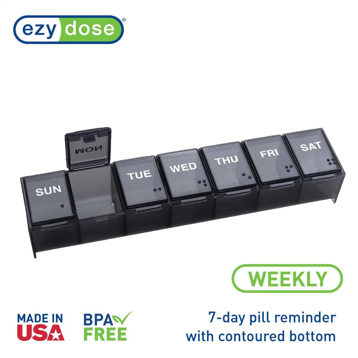 EZY DOSE Weekly (7-Day) Pill Organizer, Vitamin Planner, And Medicine Box, Large Compartments, Includes One Black and One White - Made In The USA thumbnail 5