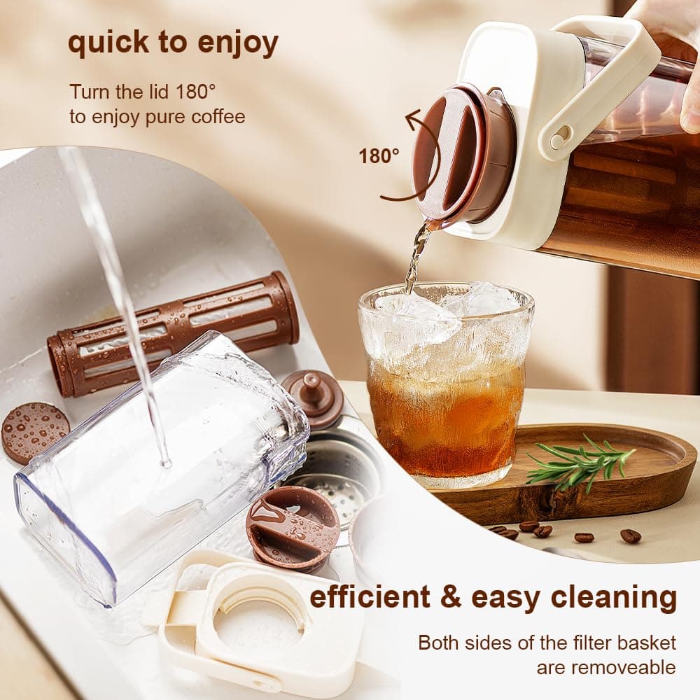 Cold Brew Coffee Maker, 1L/35oz Portable & Durable Iced Tea and Coffee Brewer, Leak-Proof & BPA-Free, Removable Mesh Filter For Easy Cleaning & Using, Dishwasher Safe, Space Saving. thumbnail 5