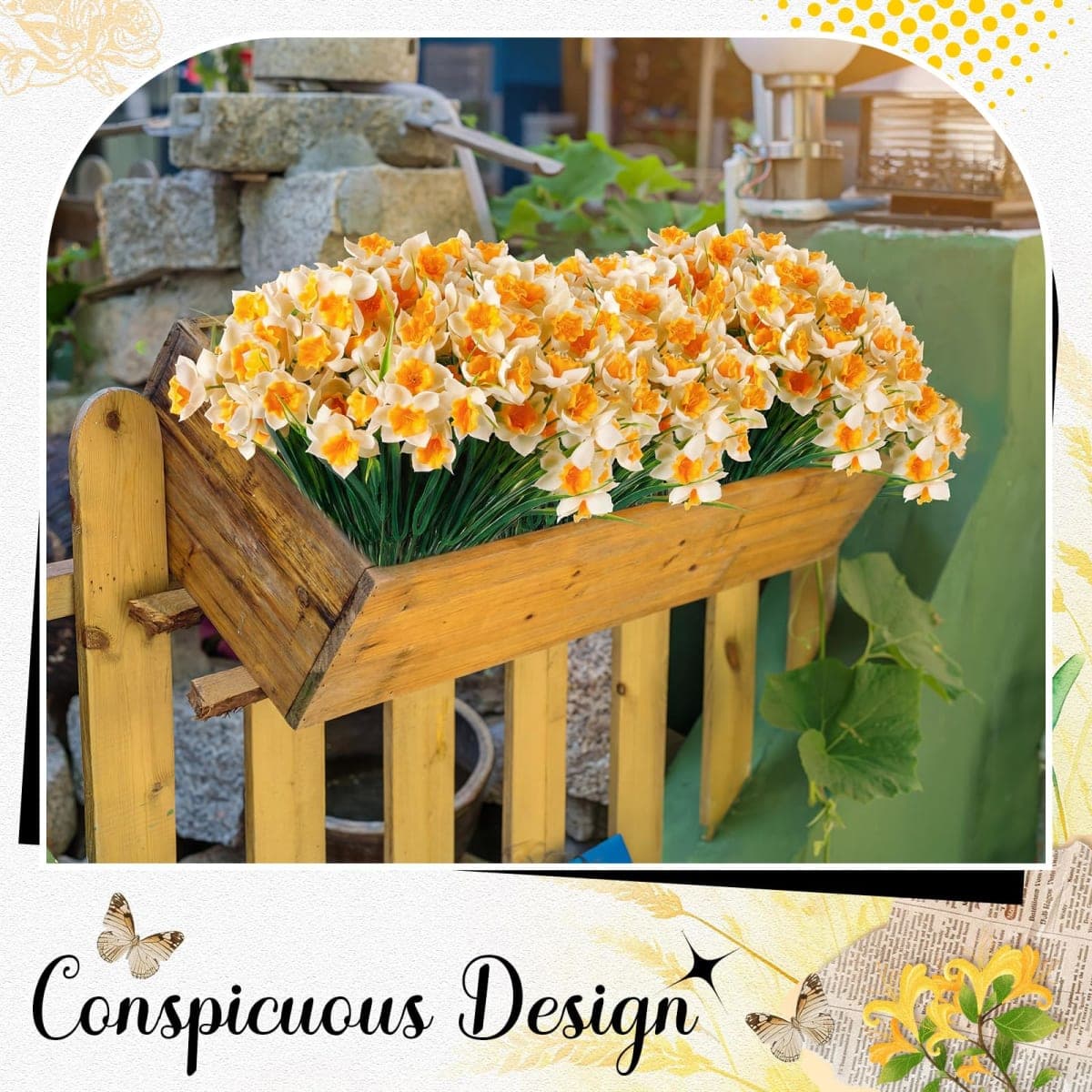 Zeyune 8 Bunches Artificial Daffodils Flowers 14.1 Inches Narcissus Spring Flower Faux Flowers for Home Decor Indoor Decorative for Home Garden Wedding Party(White & Yellow) thumbnail 5