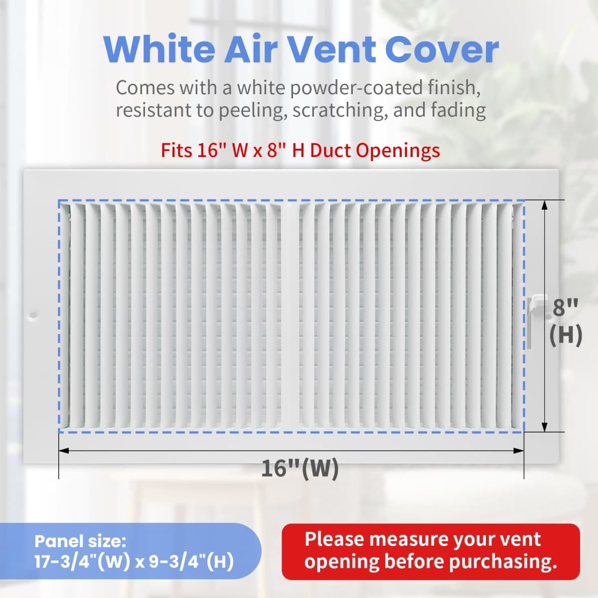 16 x 8 Inch [Duct Opening] Air Vent Covers for Wall or Ceiling - High Airflow 2 Way Steel Ventilation - Adjustable Wall/Ceiling Register, 17-3/4 Inch x 9-3/4 Inch [Overall Dimensions] thumbnail 2