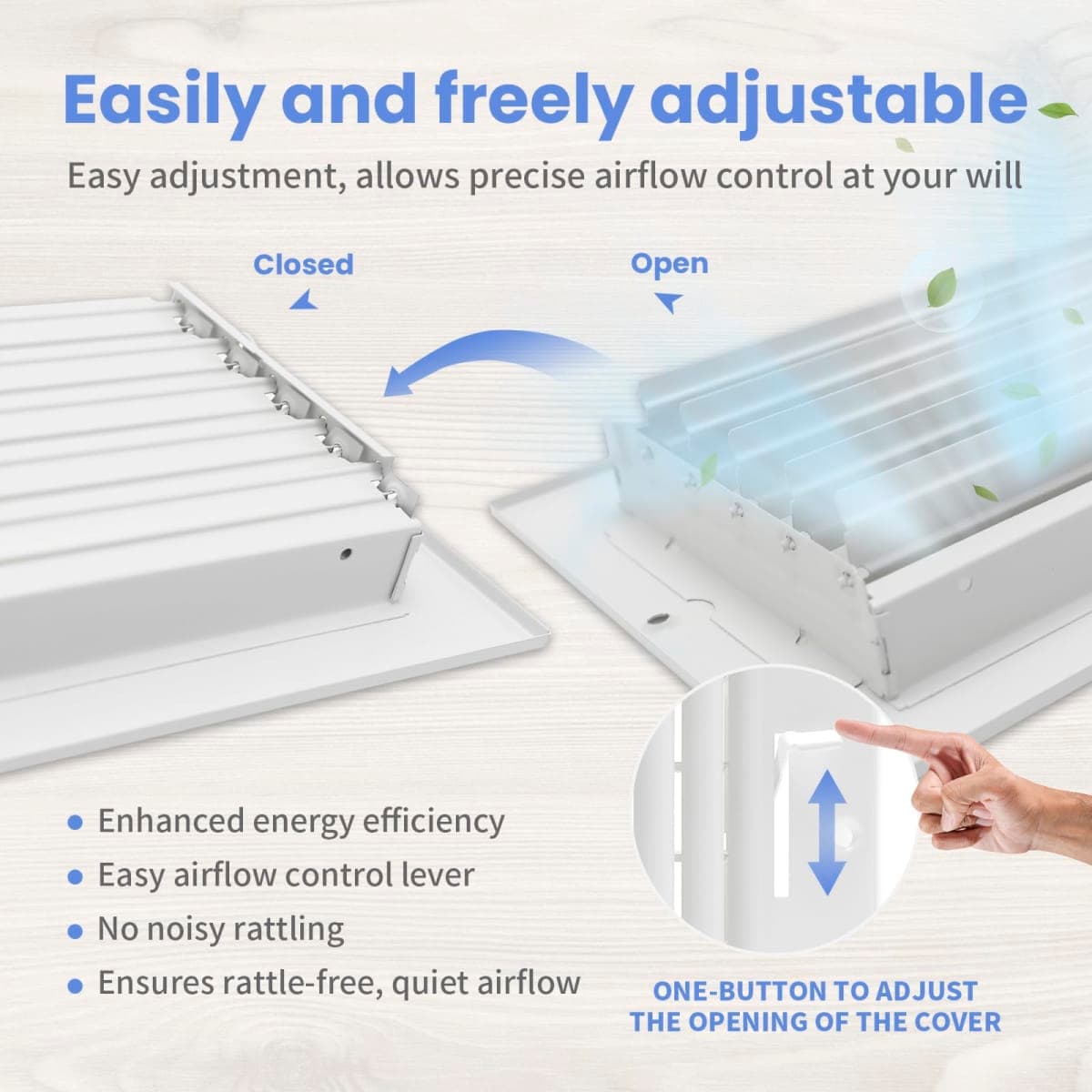 16 x 8 Inch [Duct Opening] Air Vent Covers for Wall or Ceiling - High Airflow 2 Way Steel Ventilation - Adjustable Wall/Ceiling Register, 17-3/4 Inch x 9-3/4 Inch [Overall Dimensions] thumbnail 5
