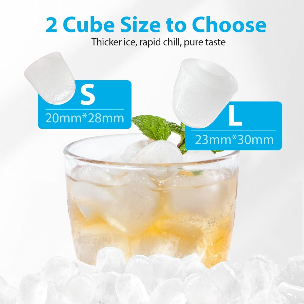 Aeitto Ice Maker Countertop 26lbs/24H, Ice Machine 8 Ice Cubes Ready in 6 Mins, 2 Sizes of Bullet Ice Portable Ice Makers with Basket & Scoop, Auto Self-Cleaning for Home/Kitchen/Office Stainless thumbnail 3