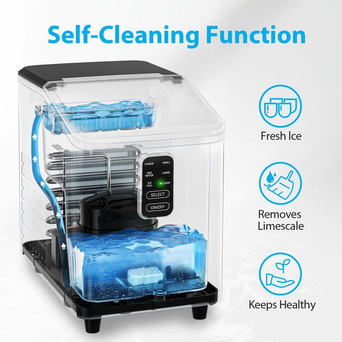 Aeitto Ice Maker Countertop 26lbs/24H, Ice Machine 8 Ice Cubes Ready in 6 Mins, 2 Sizes of Bullet Ice Portable Ice Makers with Basket & Scoop, Auto Self-Cleaning for Home/Kitchen/Office Stainless thumbnail 5