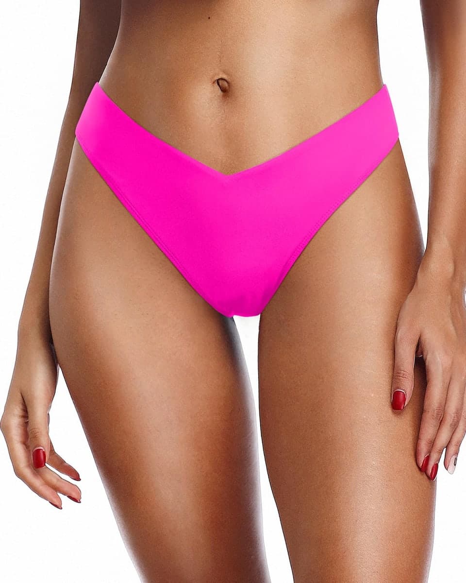 Zmart Cheeky Bikini Bottoms - V Cut Low Rise Bathing Suit Bottoms for Women High Cut Swim Bottom Pink M — image 1