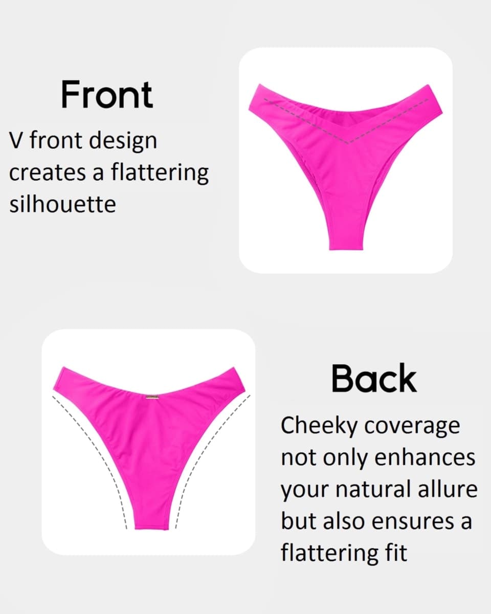 Zmart Cheeky Bikini Bottoms - V Cut Low Rise Bathing Suit Bottoms for Women High Cut Swim Bottom Pink M thumbnail 3