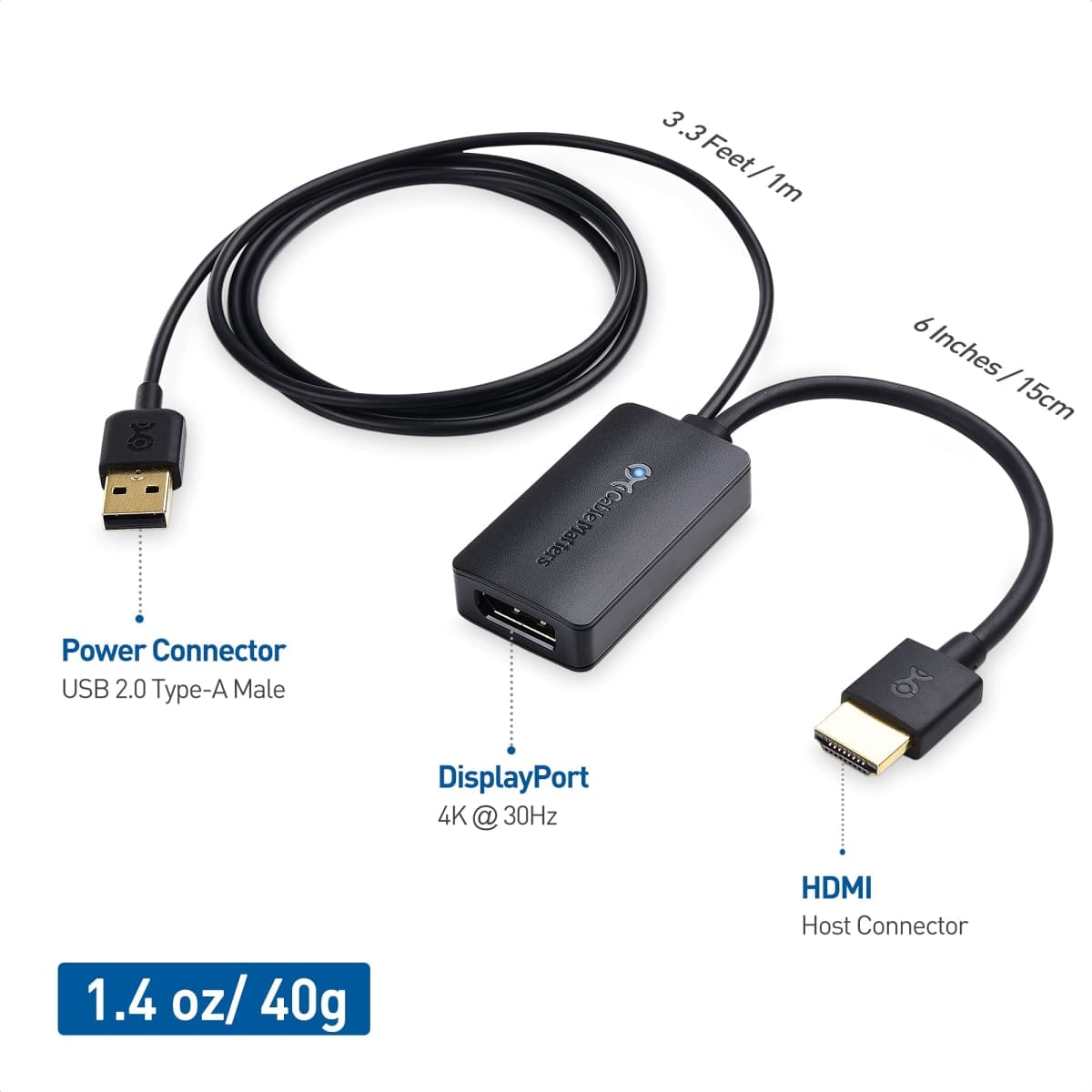 Cable Matters HDMI to DisplayPort Adapter (HDMI to DP Adapter) Supporting 4K Black thumbnail 2