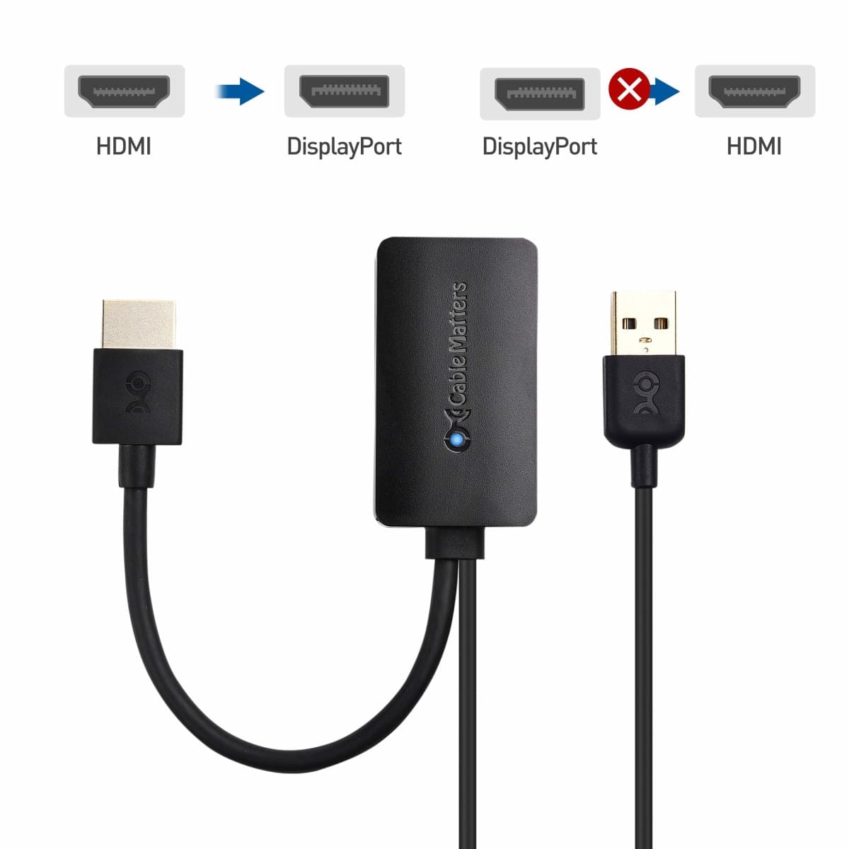 Cable Matters HDMI to DisplayPort Adapter (HDMI to DP Adapter) Supporting 4K Black thumbnail 4
