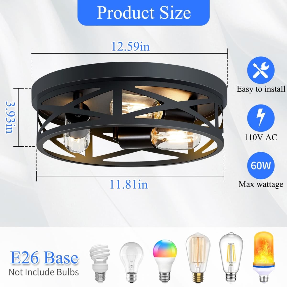 SKEJAO Farmhouse Light Fixtures Ceiling,Hallway Light fixtures Ceiling,Black Flush Mount Ceiling Light for Kitchen,Hall (13.1 inch) thumbnail 2