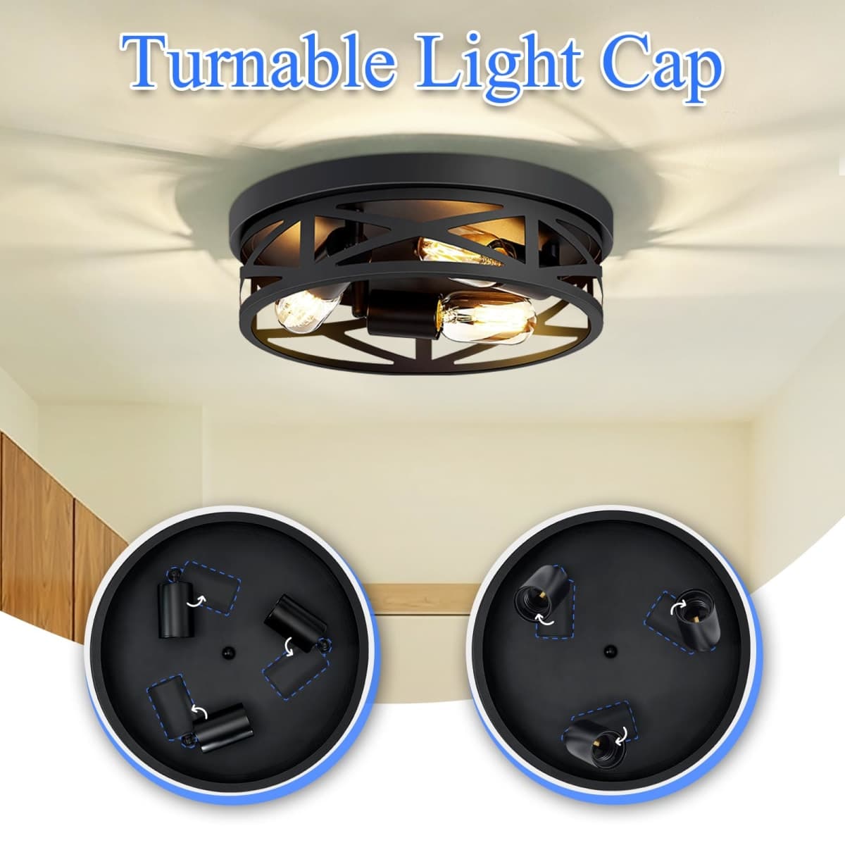 SKEJAO Farmhouse Light Fixtures Ceiling,Hallway Light fixtures Ceiling,Black Flush Mount Ceiling Light for Kitchen,Hall (13.1 inch) thumbnail 3