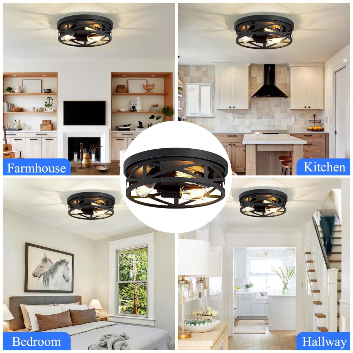 SKEJAO Farmhouse Light Fixtures Ceiling,Hallway Light fixtures Ceiling,Black Flush Mount Ceiling Light for Kitchen,Hall (13.1 inch) thumbnail 5