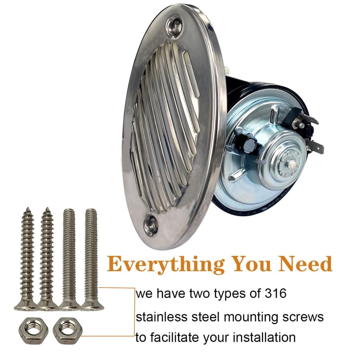5190512 Boat Horns 316 Stainless Steel 12V 125DB Waterproof Marine Horn Sound Bright With Two Types of 316 Stainless Steel Mounting Screws thumbnail 3
