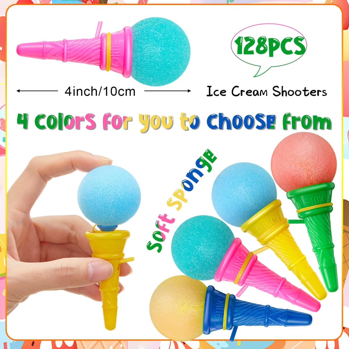 Meooeck 128 Pcs Ice Cream Shooter Bulk 4 Inch Ice Cream Prizes Cone Party Favors Foam Ball Launcher for Girls and Boys Carnival Birthday Game Prizes Decorations thumbnail 2