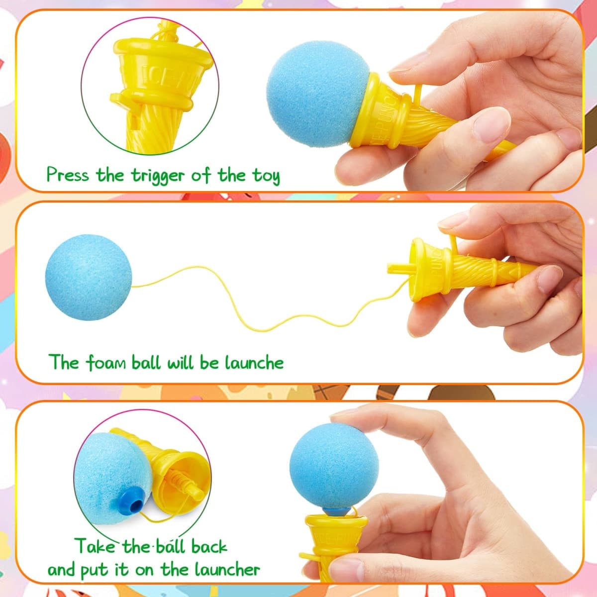 Meooeck 128 Pcs Ice Cream Shooter Bulk 4 Inch Ice Cream Prizes Cone Party Favors Foam Ball Launcher for Girls and Boys Carnival Birthday Game Prizes Decorations thumbnail 3
