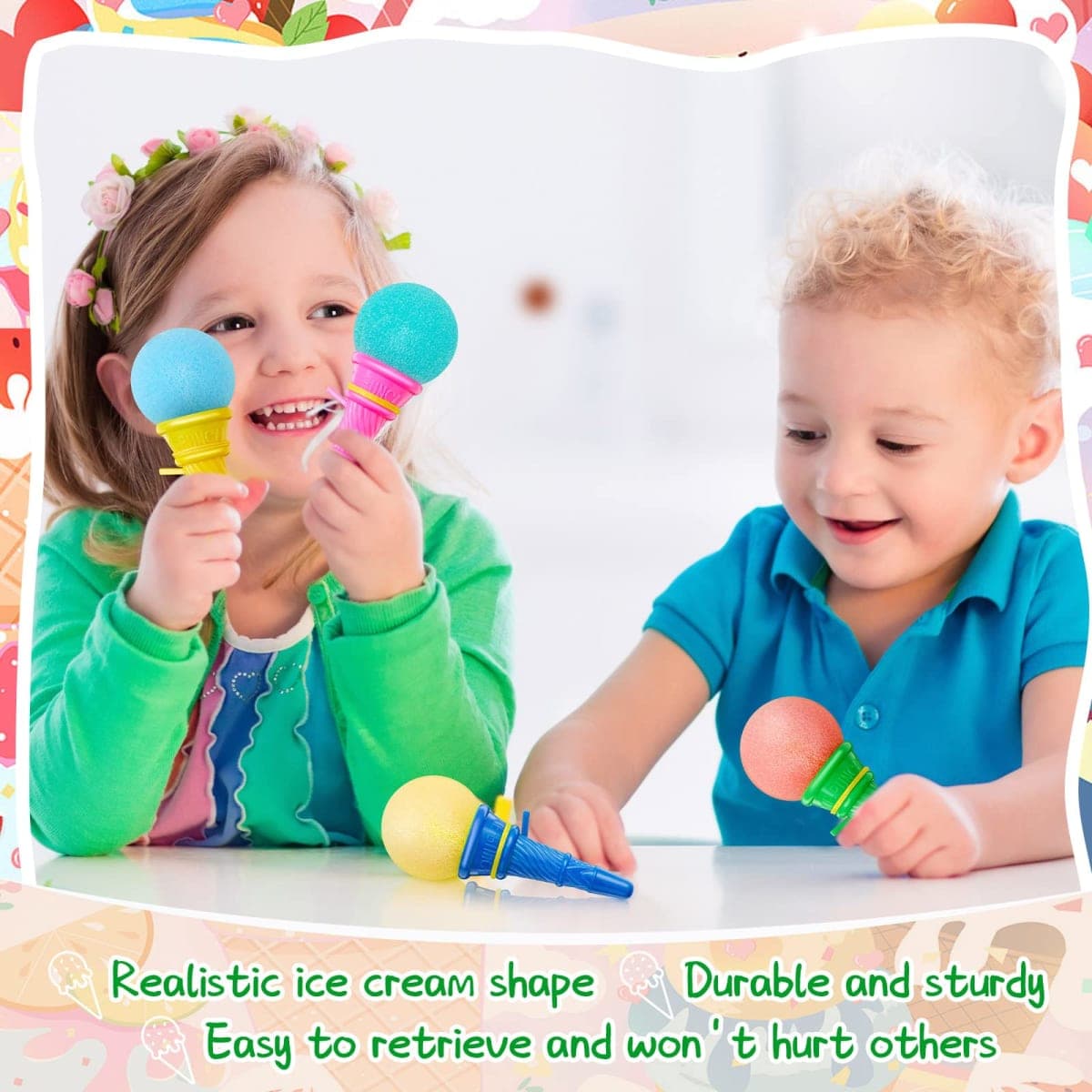 Meooeck 128 Pcs Ice Cream Shooter Bulk 4 Inch Ice Cream Prizes Cone Party Favors Foam Ball Launcher for Girls and Boys Carnival Birthday Game Prizes Decorations thumbnail 4