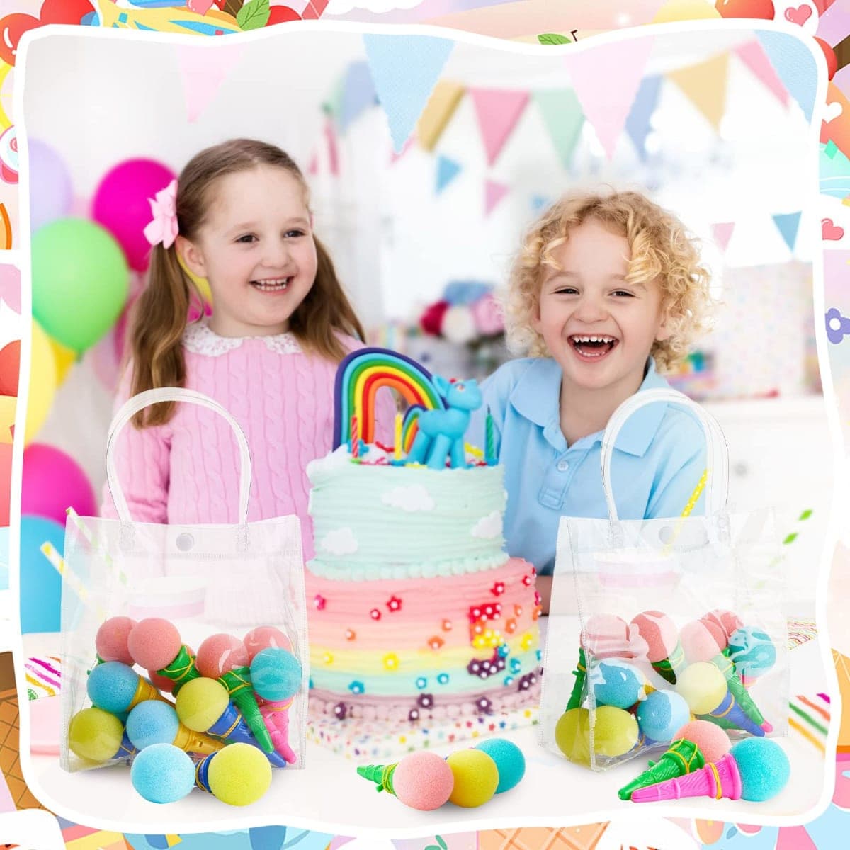 Meooeck 128 Pcs Ice Cream Shooter Bulk 4 Inch Ice Cream Prizes Cone Party Favors Foam Ball Launcher for Girls and Boys Carnival Birthday Game Prizes Decorations thumbnail 5
