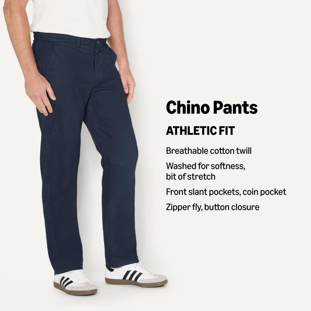 Amazon Essentials Men's Athletic-Fit Broken-in Chino Pant, Navy, 36W x 32L thumbnail 3