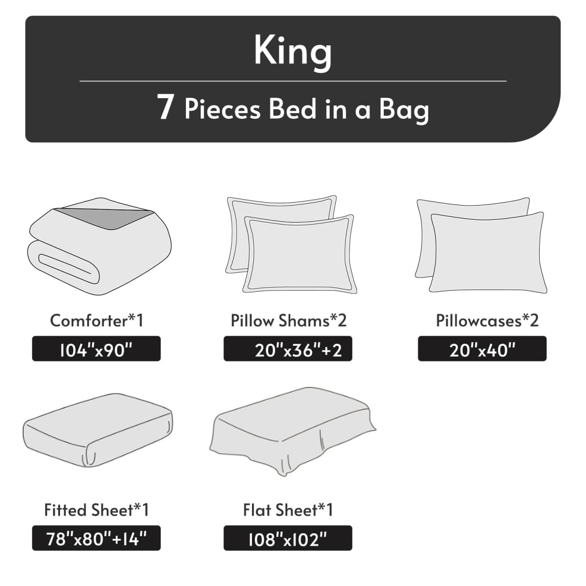 MUXHOMO 7 Pieces King Comforter Set, Reversible Bed in a Bag King Size, All Season Bedding Set with Comforter, Flat Sheet, Fitted Sheet, Pillowcases & Shams, Navy & Light Grey thumbnail 5
