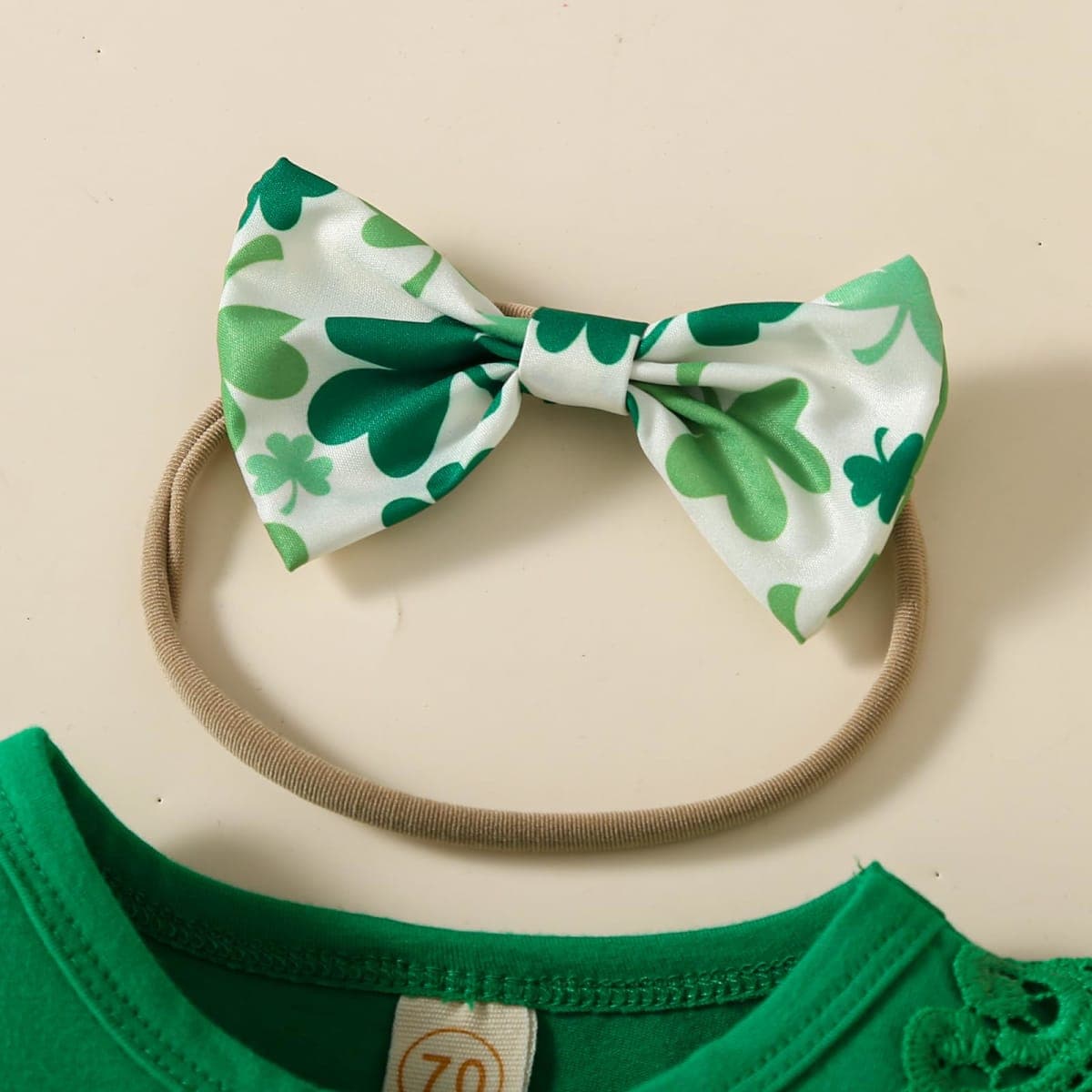 Noubeau Infant Baby Girl St.Patrick's Day Dress Ruffle Long Sleeve Romper Top Lucky Clover Print Skirt Outfits+Headband, Green-2, 12-18Months thumbnail 2
