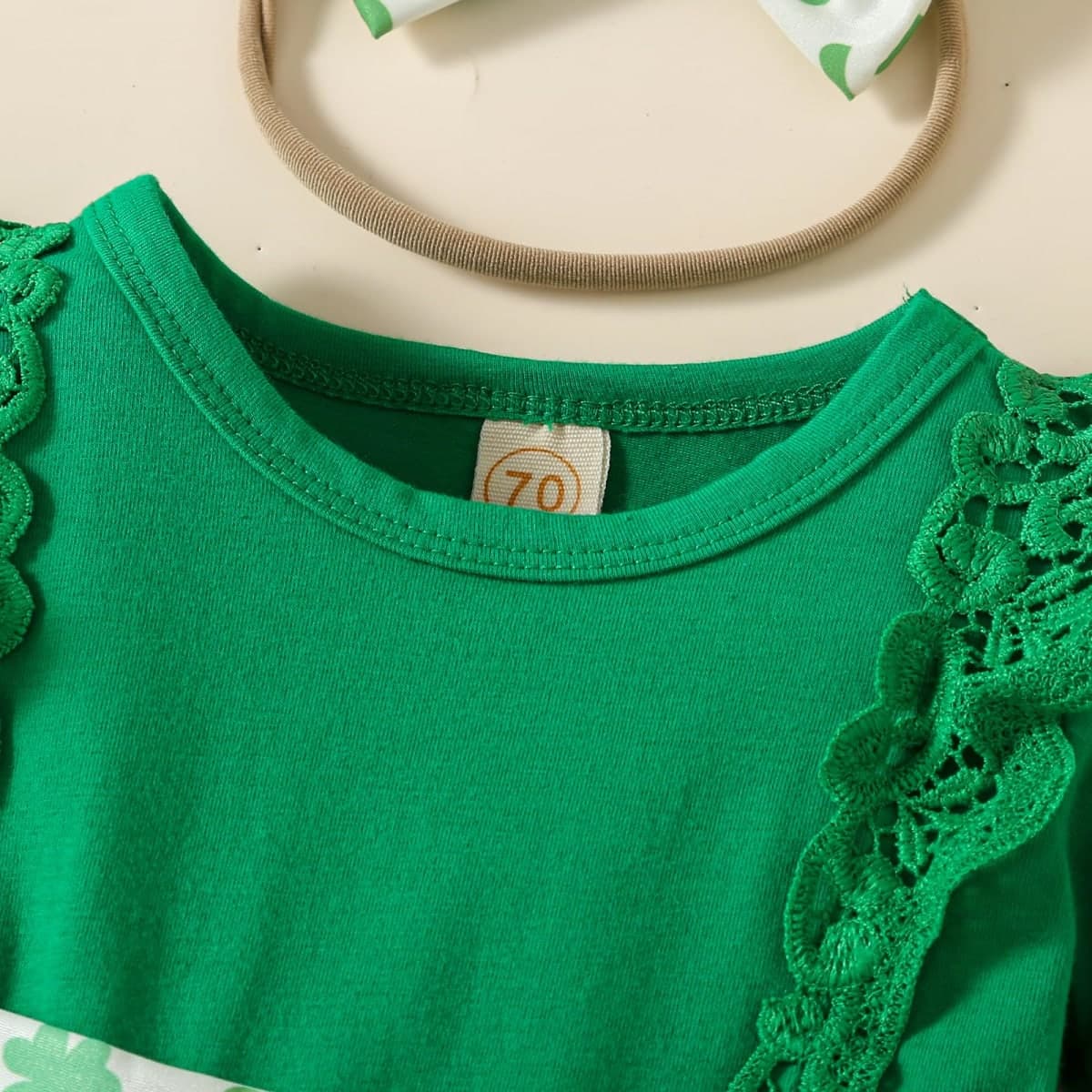 Noubeau Infant Baby Girl St.Patrick's Day Dress Ruffle Long Sleeve Romper Top Lucky Clover Print Skirt Outfits+Headband, Green-2, 12-18Months thumbnail 3
