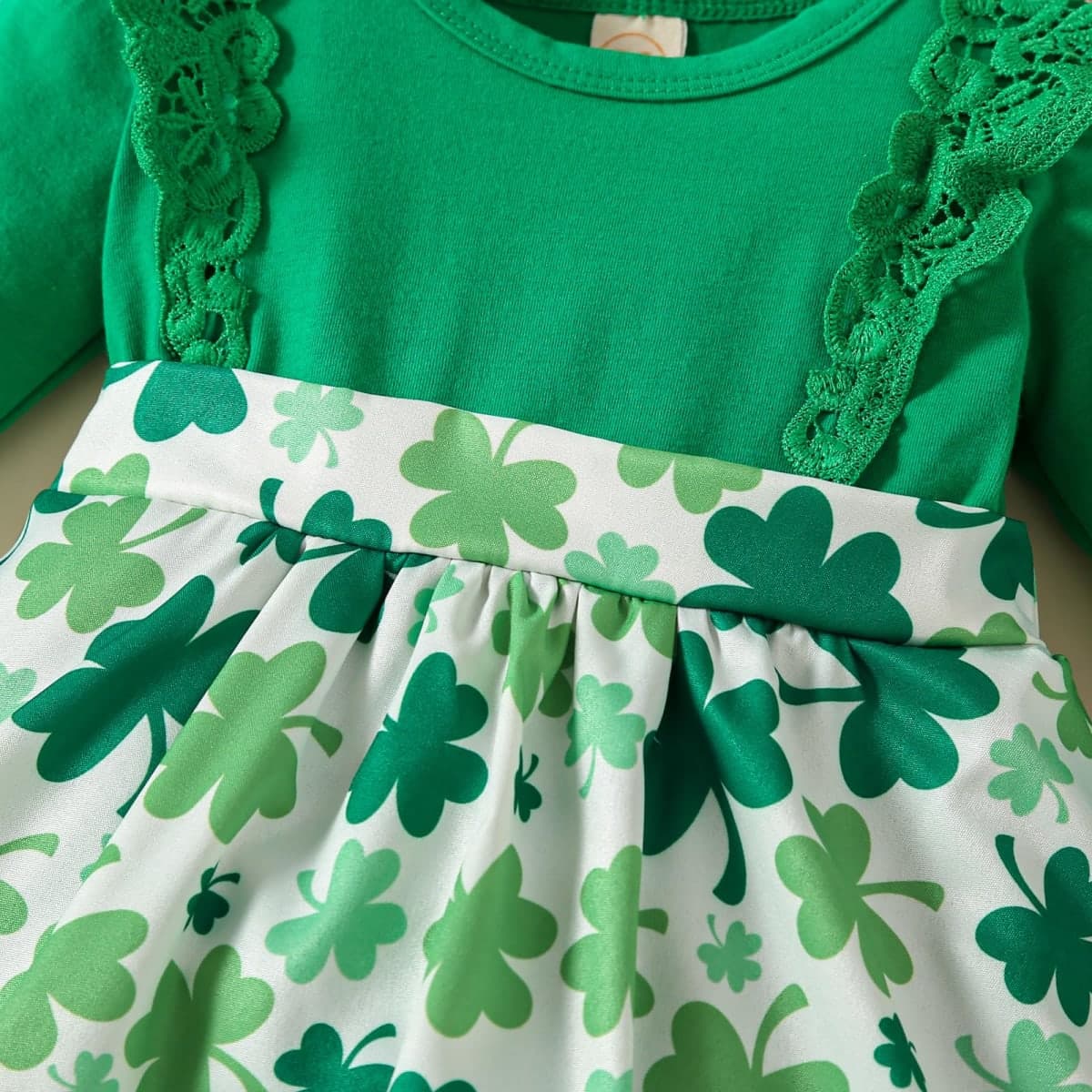 Noubeau Infant Baby Girl St.Patrick's Day Dress Ruffle Long Sleeve Romper Top Lucky Clover Print Skirt Outfits+Headband, Green-2, 12-18Months thumbnail 4
