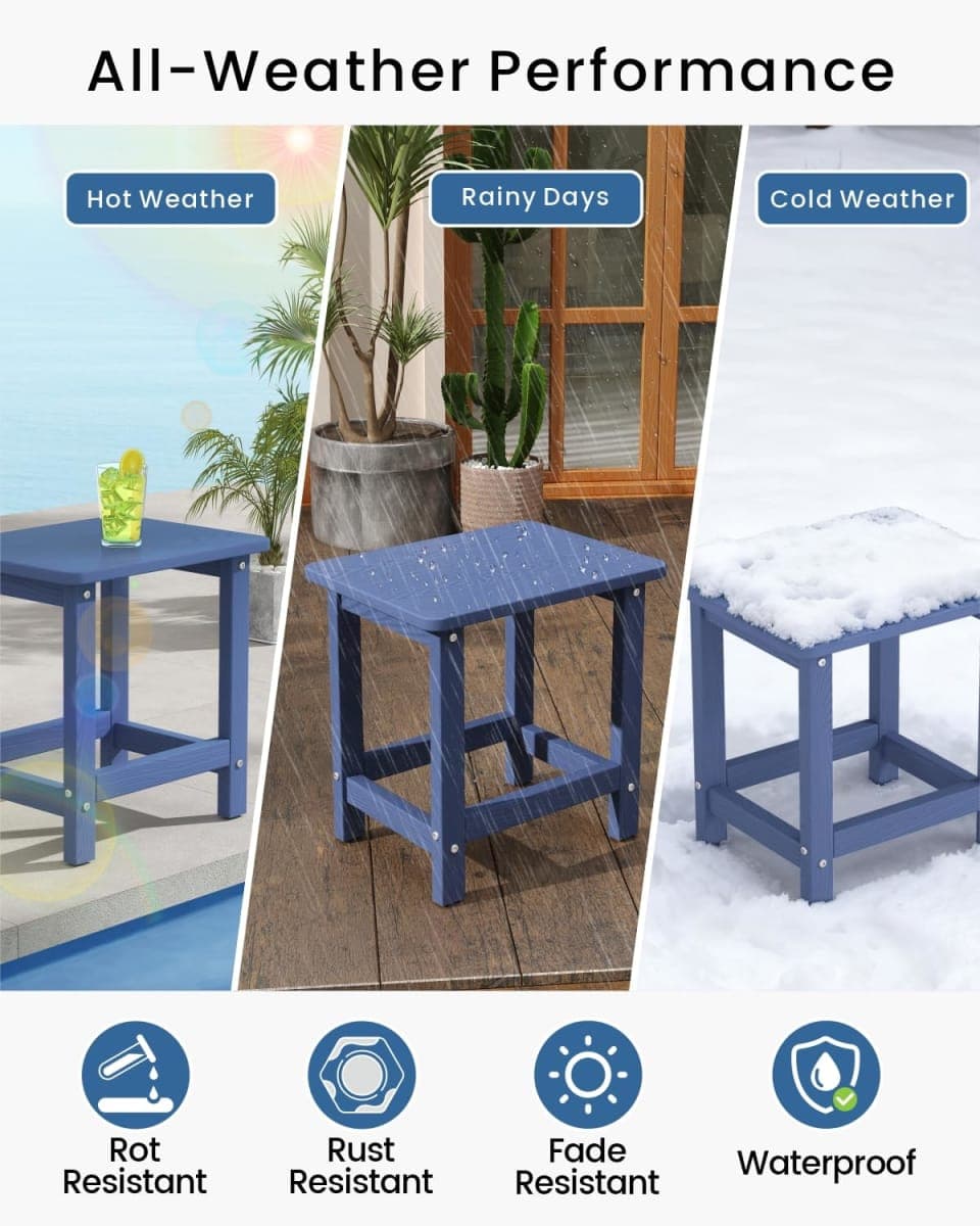 BIVODA HDPE Outdoor Side Table, 16.6-Inch Weatherproof Small Outdoor Table for Adirondack, Porch, Poolside, Deck, Balcony (Navy Blue) thumbnail 4