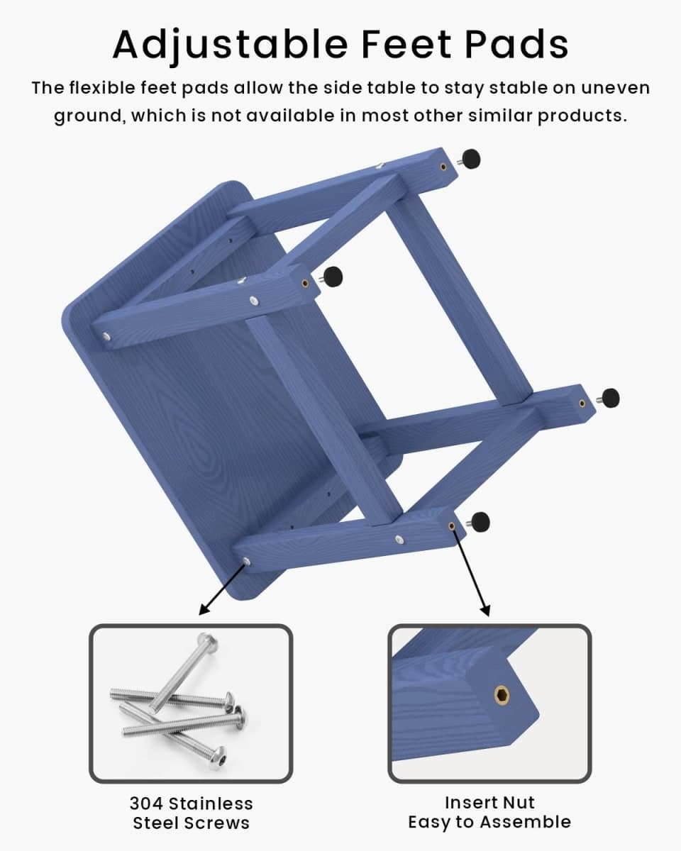 BIVODA HDPE Outdoor Side Table, 16.6-Inch Weatherproof Small Outdoor Table for Adirondack, Porch, Poolside, Deck, Balcony (Navy Blue) thumbnail 5