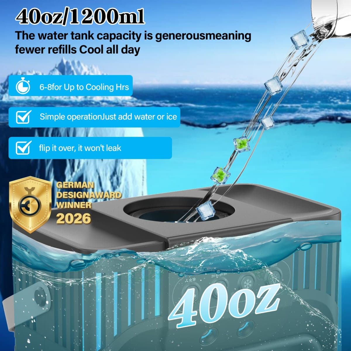 Portable Air Conditioner Cooling Fan with Remote, Quiet with 3 Speeds, 1200ml Personal Air Cooler Fan with 3 Mist, 7 Night Light, 8H Timer, Small Air Conditioner for Bedroom Office thumbnail 3