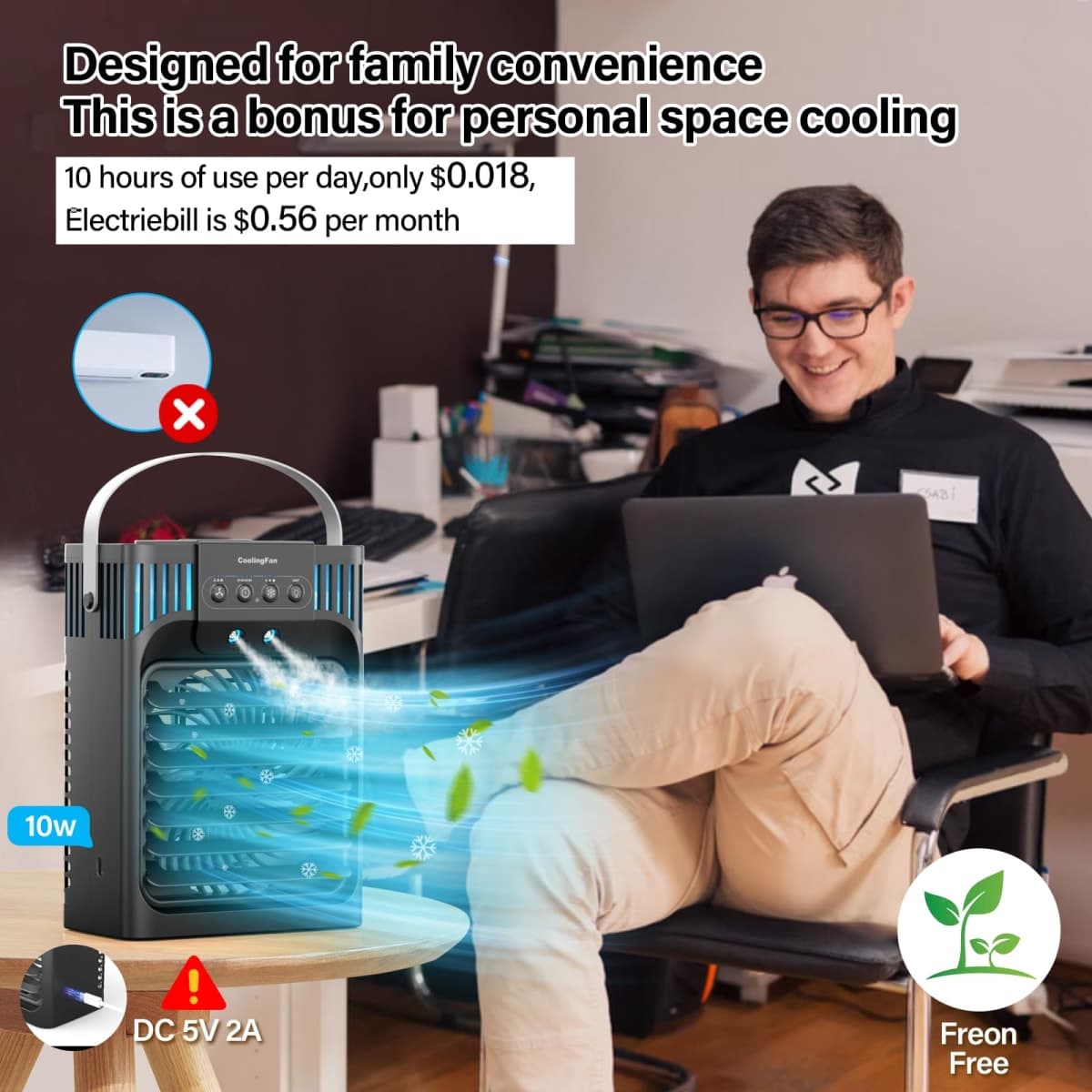 Portable Air Conditioner Cooling Fan with Remote, Quiet with 3 Speeds, 1200ml Personal Air Cooler Fan with 3 Mist, 7 Night Light, 8H Timer, Small Air Conditioner for Bedroom Office thumbnail 4