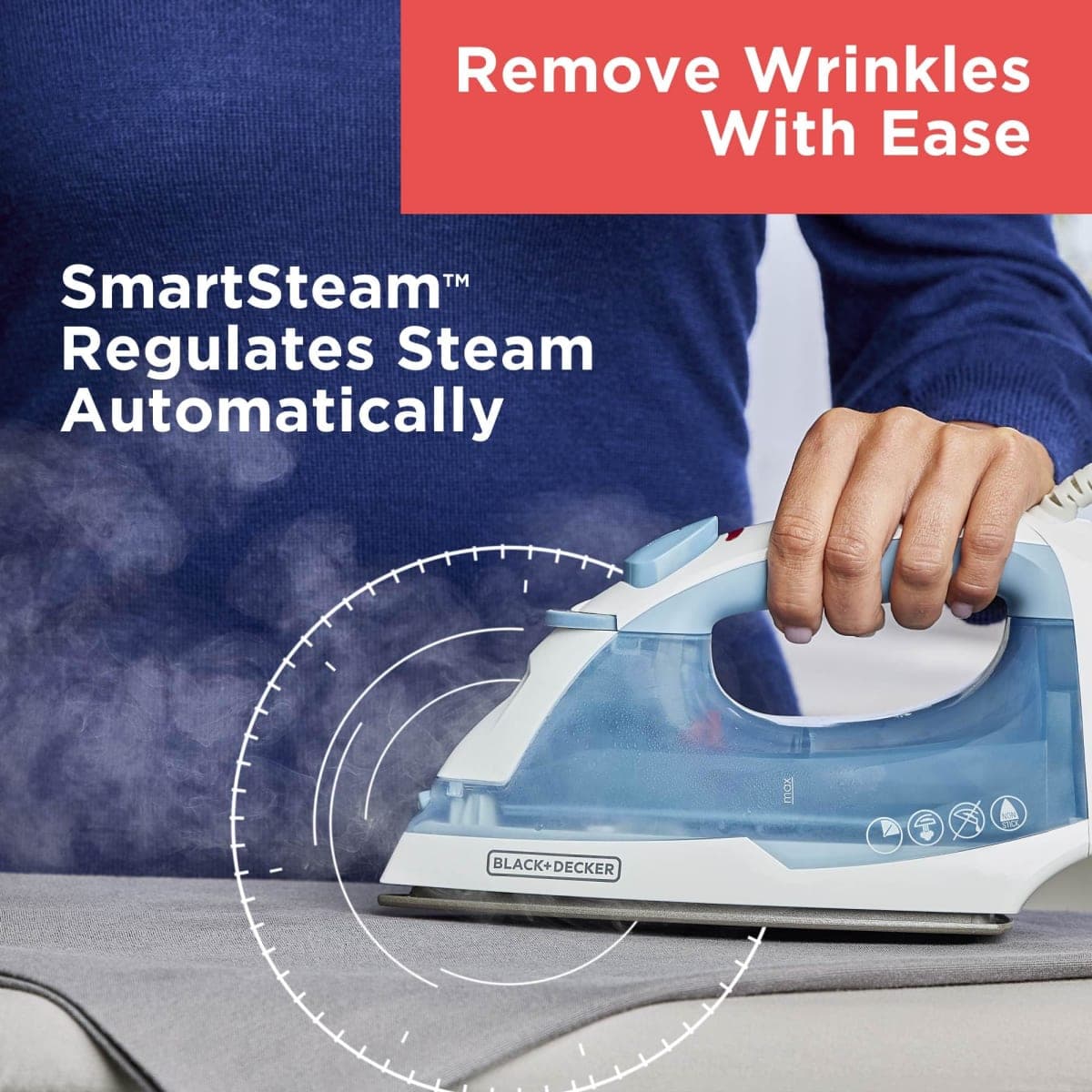 BLACK+DECKER Easy Steam Compact Iron for Clothes, Automatic Shutoff, Nonstick Plate, Light Weight, 1200 Watts thumbnail 3