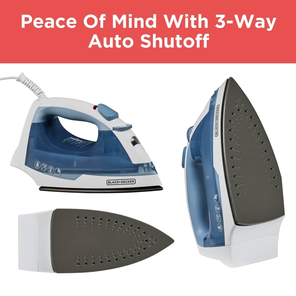 BLACK+DECKER Easy Steam Compact Iron for Clothes, Automatic Shutoff, Nonstick Plate, Light Weight, 1200 Watts thumbnail 4