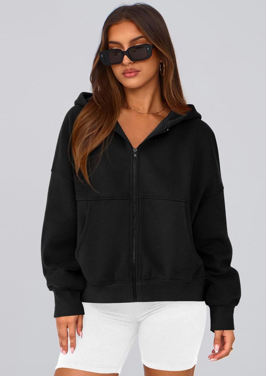 PRETTYGARDEN Women's Zip Up Y2K Hoodies 2026 Fall Fashion Long Sleeve Hooded Fleece Sweatshirts Casual Jacket Winter Clothes (Black,Medium) thumbnail 2
