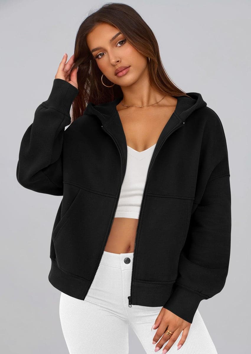 PRETTYGARDEN Women's Zip Up Y2K Hoodies 2026 Fall Fashion Long Sleeve Hooded Fleece Sweatshirts Casual Jacket Winter Clothes (Black,Medium) thumbnail 3