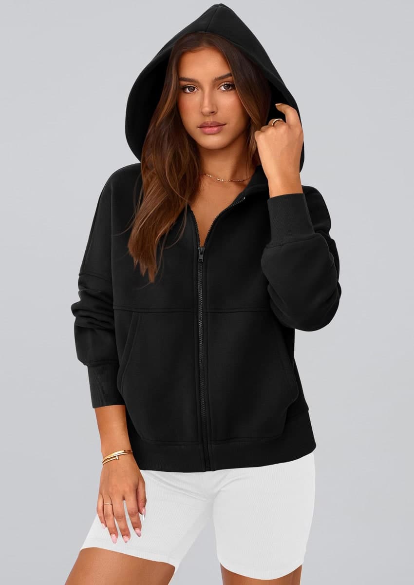 PRETTYGARDEN Women's Zip Up Y2K Hoodies 2026 Fall Fashion Long Sleeve Hooded Fleece Sweatshirts Casual Jacket Winter Clothes (Black,Medium) thumbnail 4