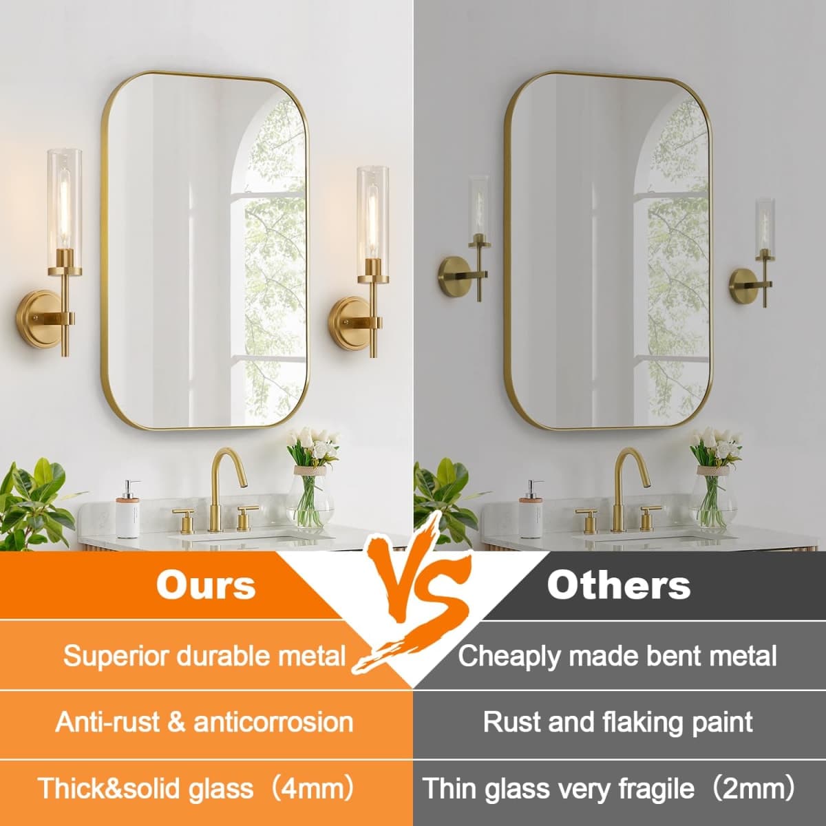 MOKATNG Wall Sconces Set of Two, Brushed Gold Bathroom Sconces with Clear Glass, Hardwired Sconces Wall Decor Set of 2, Modern Wall Light Fixtures for Bathroom Mirror Living Room Bedroom Hallway thumbnail 2