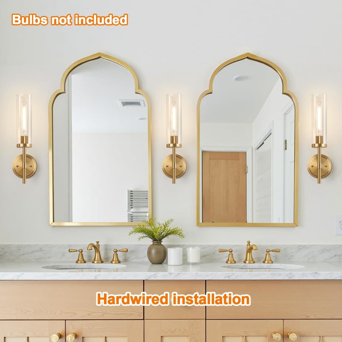 MOKATNG Wall Sconces Set of Two, Brushed Gold Bathroom Sconces with Clear Glass, Hardwired Sconces Wall Decor Set of 2, Modern Wall Light Fixtures for Bathroom Mirror Living Room Bedroom Hallway thumbnail 3