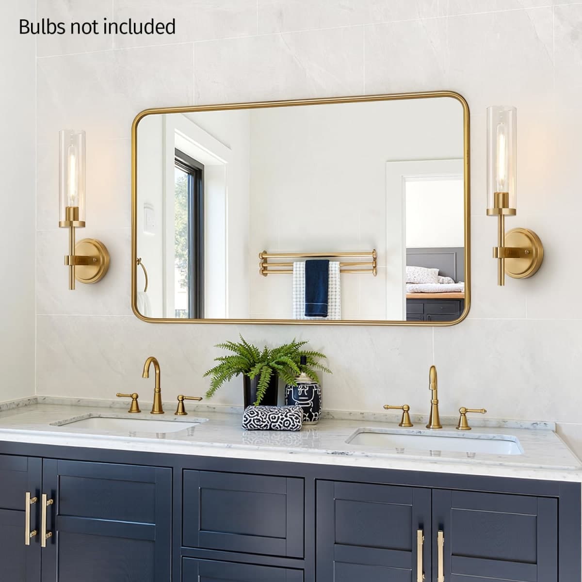 MOKATNG Wall Sconces Set of Two, Brushed Gold Bathroom Sconces with Clear Glass, Hardwired Sconces Wall Decor Set of 2, Modern Wall Light Fixtures for Bathroom Mirror Living Room Bedroom Hallway thumbnail 5