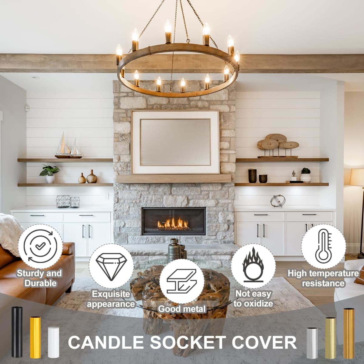PATIKIL 3" Tall Candle Covers Sleeves, 6Pcs Metal E12 Chandelier Socket Sleeves with Insulation Heat Shrinkable Flame Retardant Tube Bulb Light Base Holder for Lamps, Red Bronze thumbnail 3
