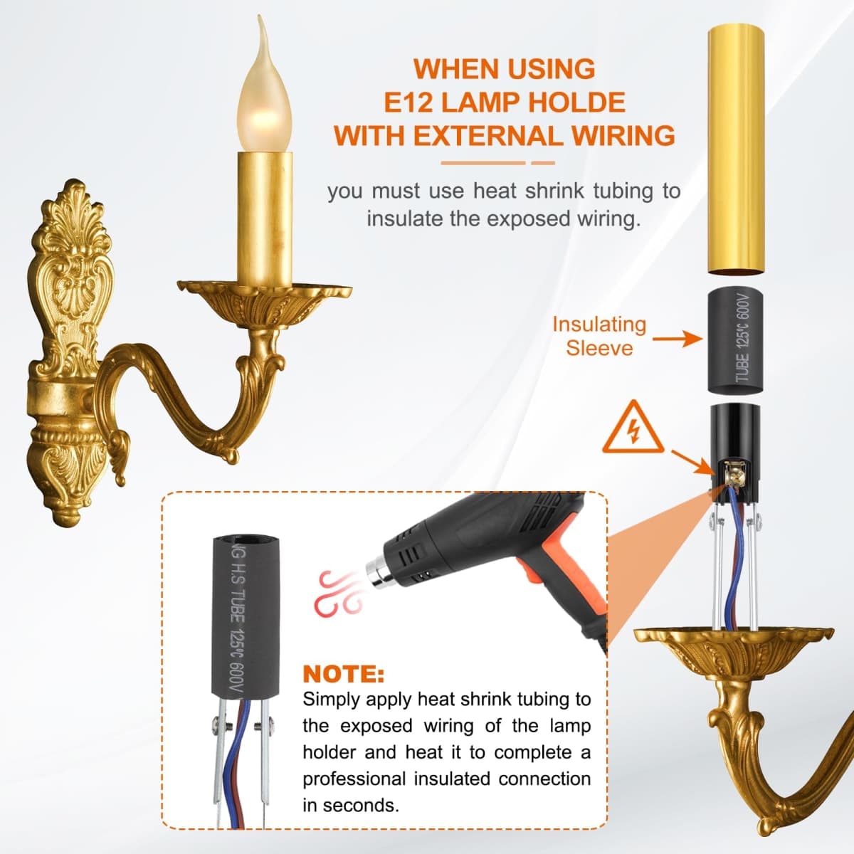 PATIKIL 3" Tall Candle Covers Sleeves, 6Pcs Metal E12 Chandelier Socket Sleeves with Insulation Heat Shrinkable Flame Retardant Tube Bulb Light Base Holder for Lamps, Red Bronze thumbnail 5