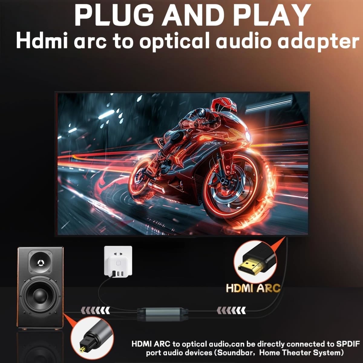 192KHz HDMI ARC to Optical Audio Converter 6FT,ARC to Optical Audio Extractor Cable,Plug & Play, AR C to O ptical Audio Adapte for HDTV to Soundbar,Amplifier-[No CEC] thumbnail 2