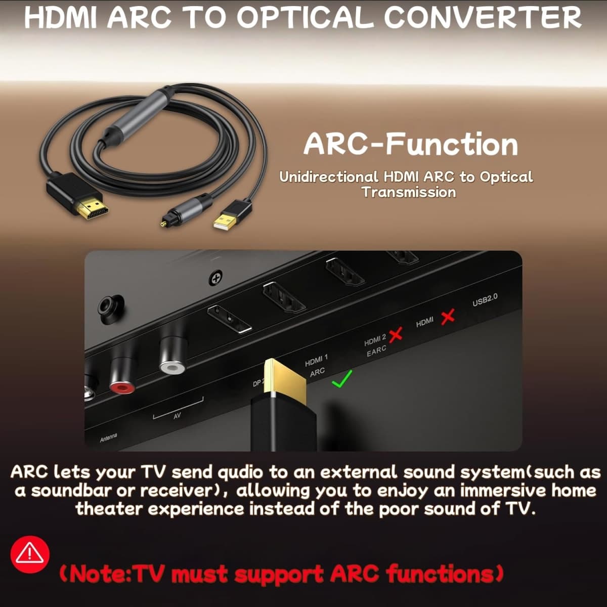 192KHz HDMI ARC to Optical Audio Converter 6FT,ARC to Optical Audio Extractor Cable,Plug & Play, AR C to O ptical Audio Adapte for HDTV to Soundbar,Amplifier-[No CEC] thumbnail 3