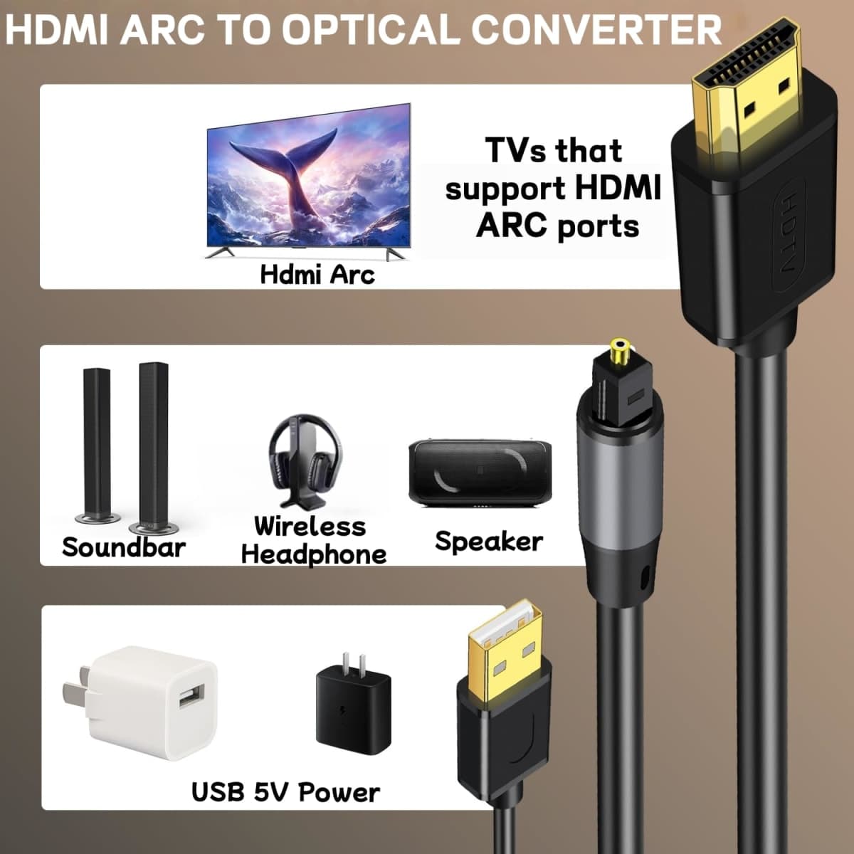 192KHz HDMI ARC to Optical Audio Converter 6FT,ARC to Optical Audio Extractor Cable,Plug & Play, AR C to O ptical Audio Adapte for HDTV to Soundbar,Amplifier-[No CEC] thumbnail 4
