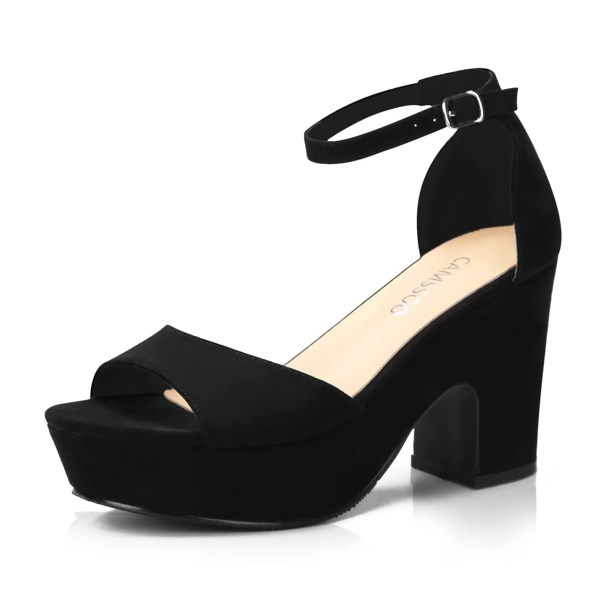 Women's Platforms Wedges Sandals Suede Open toe Ankle Strap Fashion Wedding Sexy Dress Block Chunky High Heels Pumps Shoes, Full Black, 11 — image 1