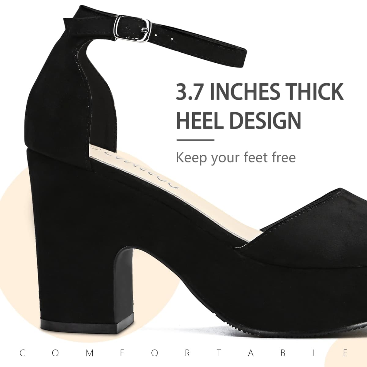 Women's Platforms Wedges Sandals Suede Open toe Ankle Strap Fashion Wedding Sexy Dress Block Chunky High Heels Pumps Shoes, Full Black, 11 thumbnail 4