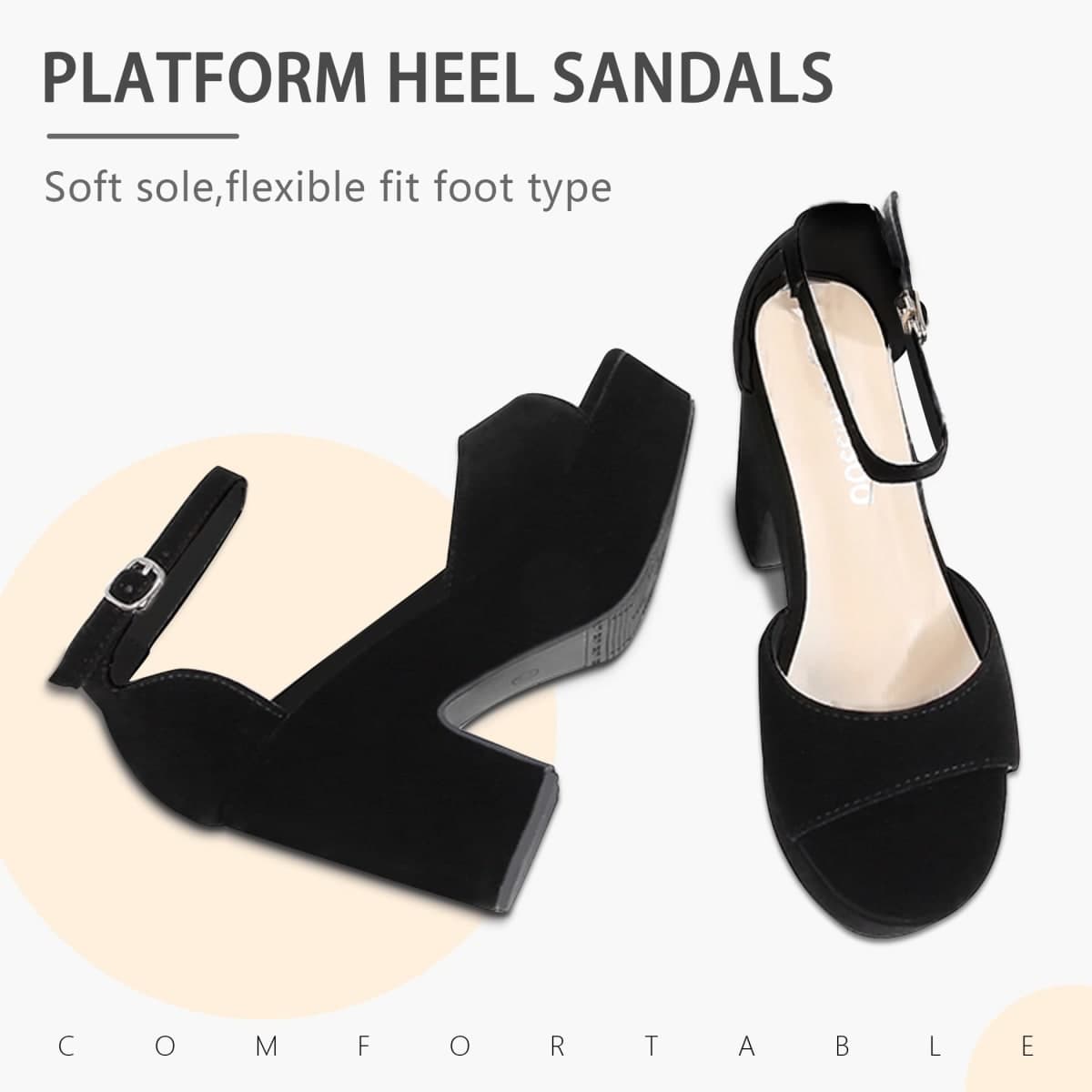Women's Platforms Wedges Sandals Suede Open toe Ankle Strap Fashion Wedding Sexy Dress Block Chunky High Heels Pumps Shoes, Full Black, 11 thumbnail 5